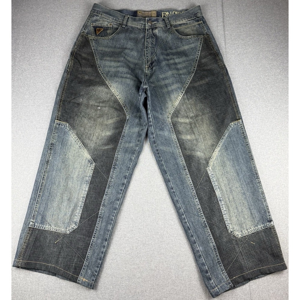 Vintage Akademiks RN000964 Mens 36 Baggy Patchwork Carpenter Jeans Y2K Denim